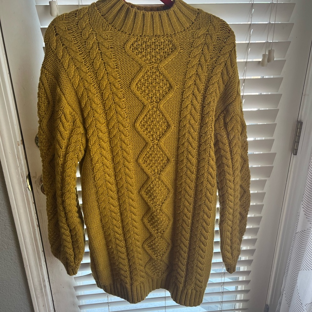 Forever 21 Mustard Cable Knit Turtleneck Sweater
